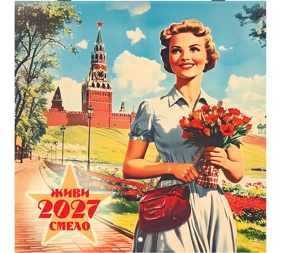 Календарь настенный перекидной BRAUBERG 2027г,, 12 листов, 28,5х28,5см, Советские плакаты, 118423
