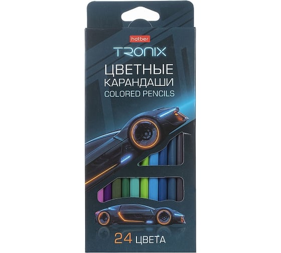 Карандаши цветные HATBER трехгранный корпус, 24 цв. -TRONIX- заточен. 093407