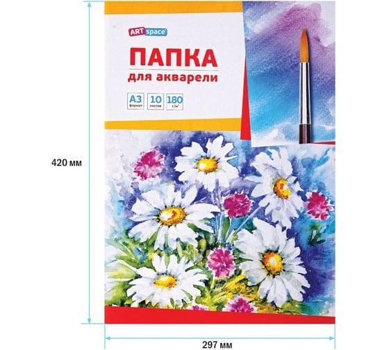 Папка для акварели ArtSpace 10 л., А3, Ромашки, блок, рисовальная бумага 180г/м2 Па10А3_019