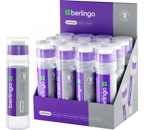 Набор клея канцелярского Berlingo, 12 шт , с силиконовым аппликатором, 125 мл  FNn_06125