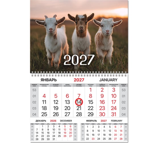 Календарь квартальный BRAUBERG Символ года 2027, 1 блок, 1 гребень, магнитный курсор 118340