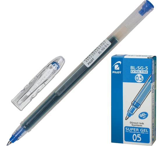 Ручка гелевая PILOT Super Gel синяя, 12 шт., узел 0.5 мм, линия 0.3 мм BL-SG-5 141842