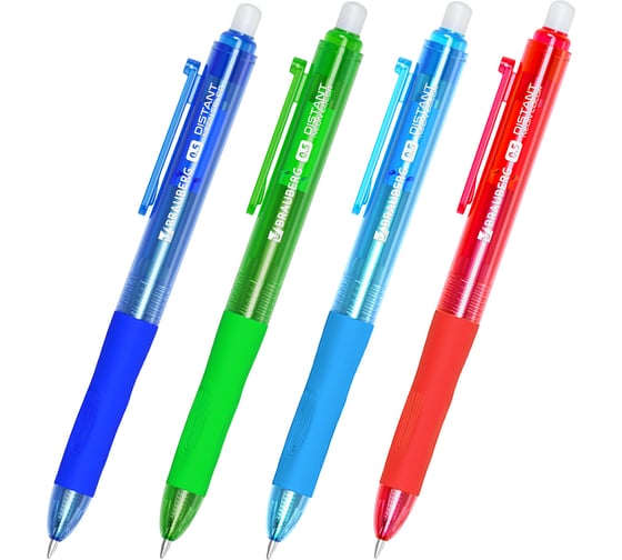 Ручки гелевые стираемые автоматические BRAUBERG DISTANT NEON COLOR синие, 0.5 мм, 4 шт. 144432