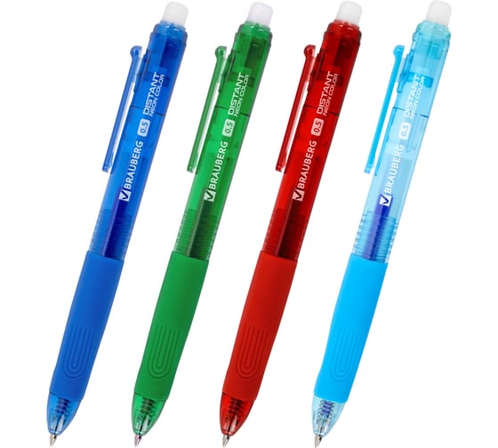 Ручки гелевые стираемые автоматические BRAUBERG DISTANT NEON COLOR синие, 0.5 мм, 4 шт. 144432