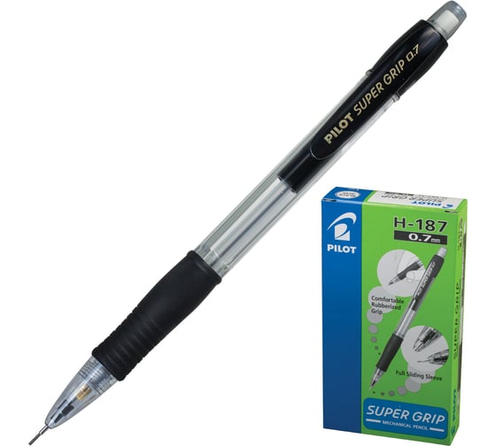 Карандаш механический PILOT 0,7 мм, H-187 Super Grip, ластик, резиновый грип, корпус черный, H-187-SL 180981
