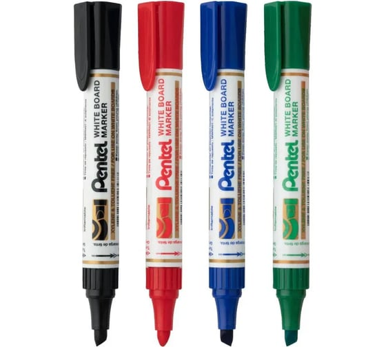 Набор маркеров для белой доски Pentel Chisel Point 4 цвета, скошенный наконечник MW46-4 784423