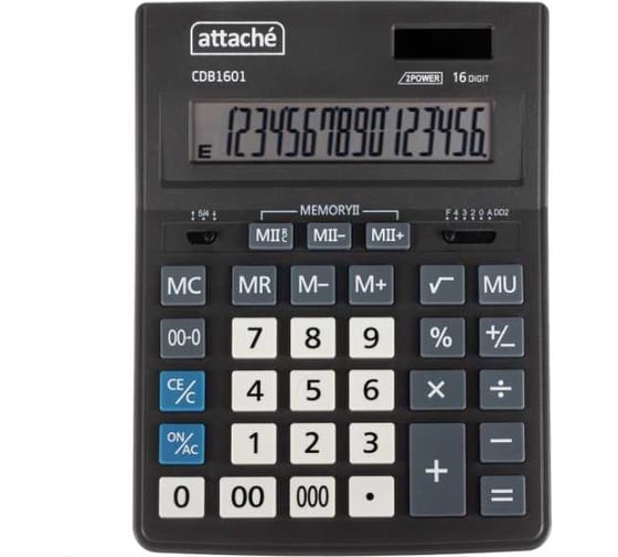 Калькулятор настольный Attache CDB1601-BK 16-разрядный черный 205x155x35 мм 2213917