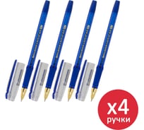 Ручка шариковая с грипом BRAUBERG i-Rite GT GLD синяя, линия 0.35 м, комплект 4 шт. 881326