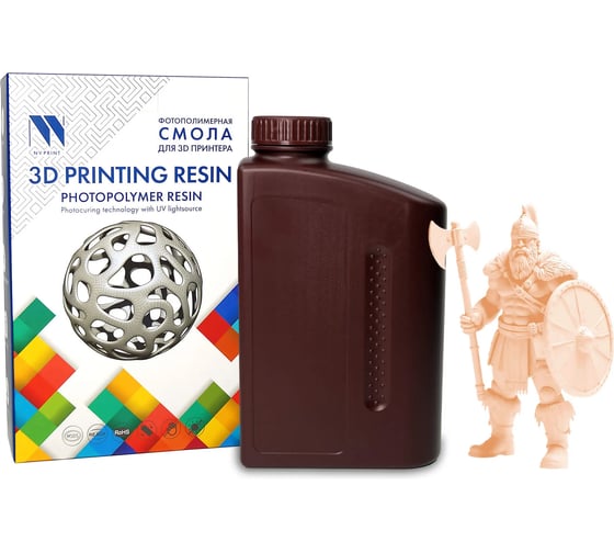 Смола фотополимерная водовымываемая для 3D-печати NV Print Water Washable Resin Beige Бежевая 1 кг NV-3D-WATER-WASHABLE-RESIN-BEIGE
