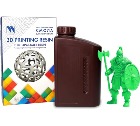 Смола фотополимерная для 3D-печати NV Print Standard Resin Clear Green зеленый полупрозрачный, 1 кг NV-3D-STD-RESIN-CLR-GREEN