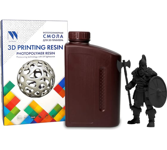 Смола фотополимерная водовымываемая для 3D-печати NV Print Water Washable Resin Black Черная 1 кг NV-3D-WATER-WASHABLE-RESIN-BLACK
