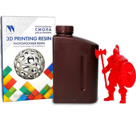 Смола фотополимерная для 3D-печати NV Print Standard Resin Clear Red красный, полупрозрачный, 1 кг NV-3D-STD-RESIN-CLR-RED