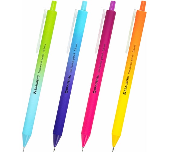Карандаш механический BRAUBERG SOFT GRADE 0.5 мм, корпус soft-touch ассорти, комплект 24 шт. 181958
