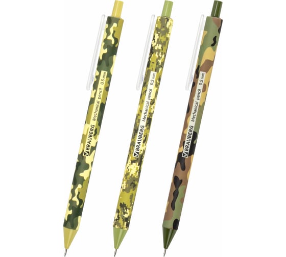 Карандаш механический BRAUBERG SOFT PRINT MILITARY 0.5 мм, корпус soft-touch ассорти, комплект 24 шт. 181959