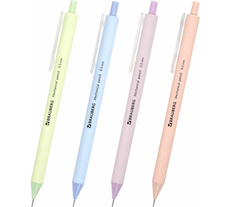 Карандаш механический BRAUBERG SOFT PASTEL 0.5 мм, корпус soft-touch ассорти, комплект 24 шт. 181957