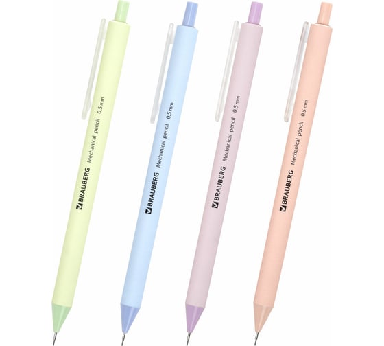 Карандаш механический BRAUBERG SOFT PASTEL 0.5 мм, корпус soft-touch ассорти, комплект 24 шт. 181957