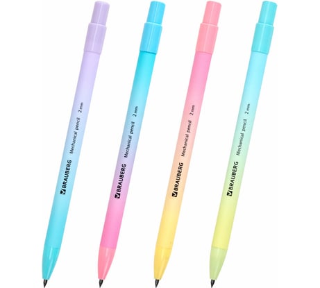 Карандаш механический цанговый BRAUBERG GRADE PASTEL 2 мм, точилка, корпус ассорти, комплект 24 шт. 181961