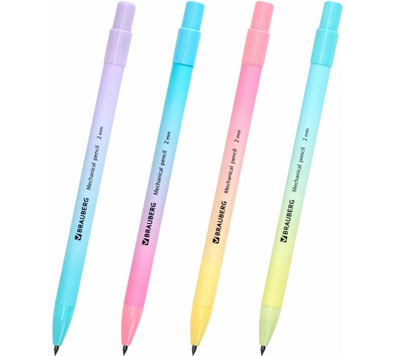Карандаш механический цанговый BRAUBERG GRADE PASTEL 2 мм, точилка, корпус ассорти, комплект 24 шт. 181961