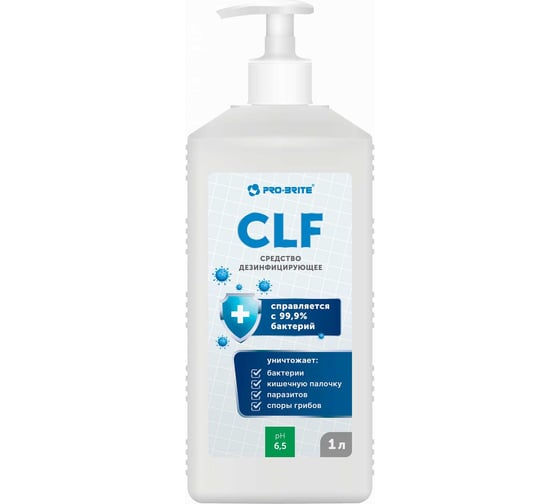 Средство для мойки и чистки рук с дезинфицирующим эффектом Pro-Brite PRO-BRITE CLF еврофлакон с нажимным дозатором, 1 л 109-1ED