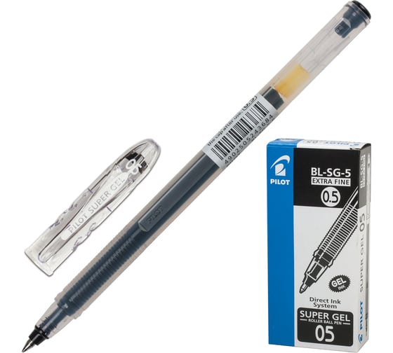 Ручка гелевая PILOT Super Gel, ЧЕРНАЯ, КОМПЛЕКТ 12 шт., корпус прозрачный, узел 0,5мм, линия 0,3мм, BL-SG-5 141841