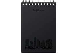 Блокнот ErichKrause MEGAPOLIS с пластиковой обложкой, на спирали, черный, А6, 80 листов, клетка 50658