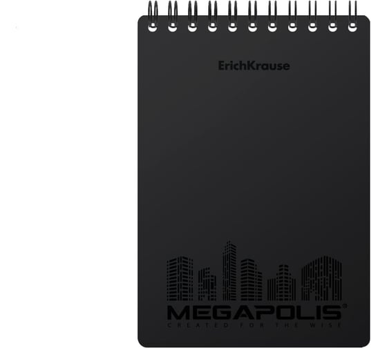 Блокнот ErichKrause MEGAPOLIS с пластиковой обложкой, на спирали, черный, А6, 80 листов, клетка 50658