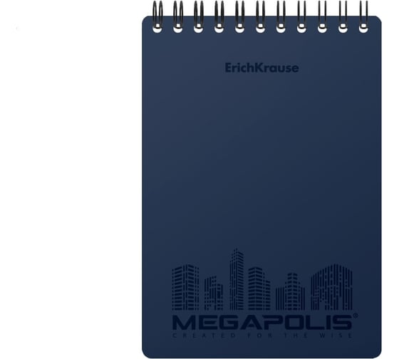 Блокнот ErichKrause MEGAPOLIS с пластиковой обложкой, на спирали, синий, А6, 80 листов, клетка 45948