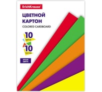 Цветной картон для детского творчества ErichKrause Basic на клею, А4, 10 листов, 10 цветов, игрушка-набор 53160