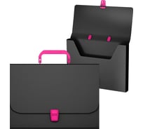 Портфель ErichKrause пластиковый текстура Песок Акцент, A4, черный с розовой ручкой и замком 50439