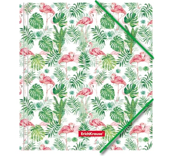 Папка для тетрадей ErichKrause Tropical Flamingo на резинках, пластиковая, A5+, в пакете по 4 шт 49356 1