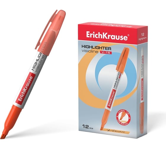 Текстмаркер ErichKrause Visioline V-15 цвет чернил оранжевый, в коробке по 12 шт 30968