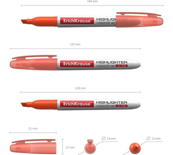 Текстмаркер ErichKrause Visioline V-15 цвет чернил оранжевый, в коробке по 12 шт 30968