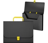 Пластиковый портфель ErichKrause Matt Accent A4, черный с желтой ручкой и замком 50440