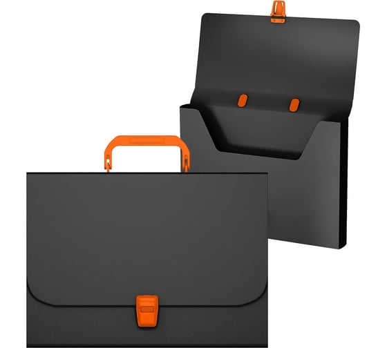 Пластиковый портфель ErichKrause Matt Accent A4, черный с оранжевой ручкой и замком 50441 1