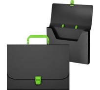 Пластиковый портфель ErichKrause Matt Accent A4, черный с зеленой ручкой и замком 50442