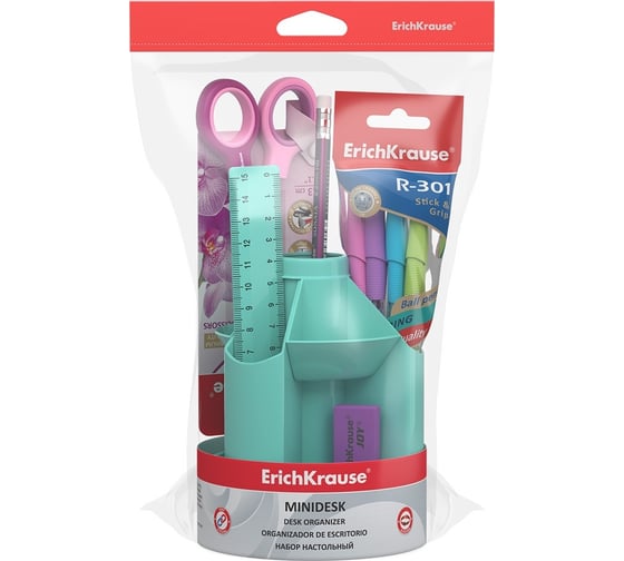 Настольный вращающийся набор ErichKrause Mini Desk пластиковый, Pastel Mint, мятный 53690
