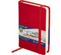 Скетчбук BRAUBERG ART_CL слоновая кость 140 г/м 90x140 мм, 80 листов кожзам, резинка, красный 113187