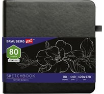 Скетчбук BRAUBERG ART черная бумага 140 г/м 120x120 мм, 80 листов кожзам, резинка, карман, черный 113202