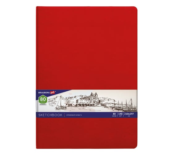 Скетчбук BRAUBERG ART_CL слоновая кость 140 г/м 210x297 мм, 80 листов кожзам, резинка, красный 113199 1