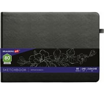 Скетчбук BRAUBERG ART черная бумага 140 г/м 210x148 мм, 80 листов кожзам, резинка, карман, черный 113205