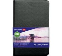 Скетчбук BRAUBERG ART CLASSIC белая бумага 140 г/м 90x140 мм, 80 листов кожзам, резинка, черный 113180
