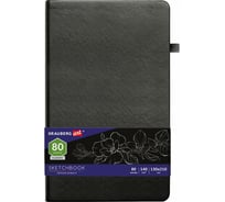 Скетчбук BRAUBERG ART черная бумага 140 г/м 130x210 мм, 80 листов кожзам, резинка, карман, черный 113203