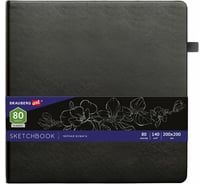 Скетчбук BRAUBERG ART черная бумага 140 г/м 200x200 мм, 80 листов кожзам, резинка, карман, черный 113204