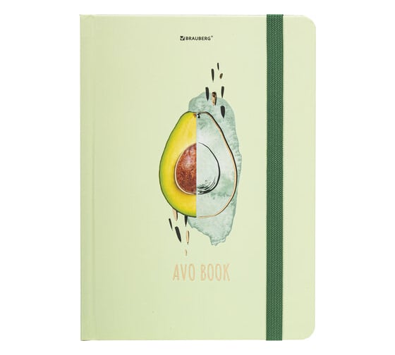 Блокнот BRAUBERG Avocado с резинкой в клетку 96 листов, А5 145x203 мм, твердая обложка с фольгой 113733