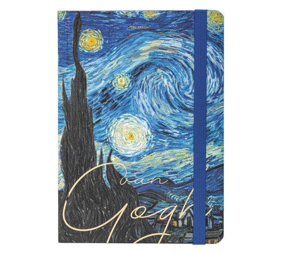 Блокнот BRAUBERG Van Gogh с резинкой в клетку 96 листов, А5 145x203 мм, твердая обложка с фольгой 113728