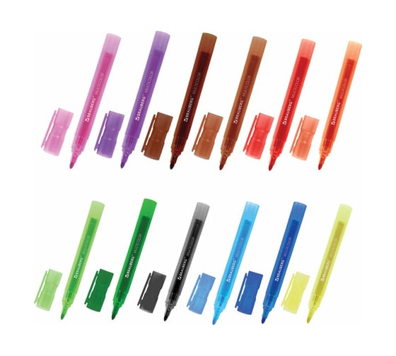 Стираемые маркеры для белой доски BRAUBERG MULTICOLOR набор 12 цветов, 3 мм 152121