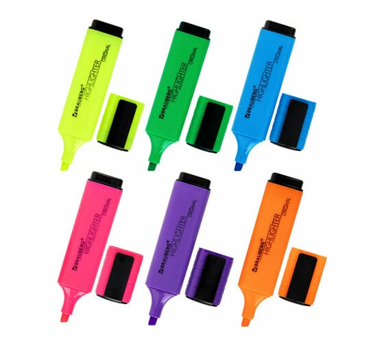 Набор текстовыделителей BRAUBERG ORIGINAL NEON 6 цветов, линия 1-5 мм 152216