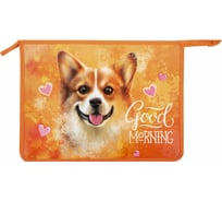 Папка для тетрадей ЮНЛАНДИЯ Corgi А4, 1 отделение, пластик, на молнии 271079