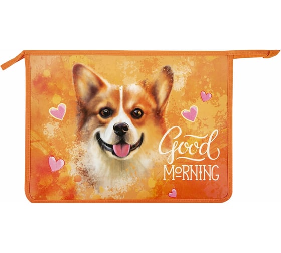 Папка для тетрадей ЮНЛАНДИЯ Corgi А4, 1 отделение, пластик, на молнии 271079 1