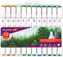 Двусторонние маркеры для скетчинга BRAUBERG ART DEBUT WHITE, набор 12 шт, цвета леса 152139